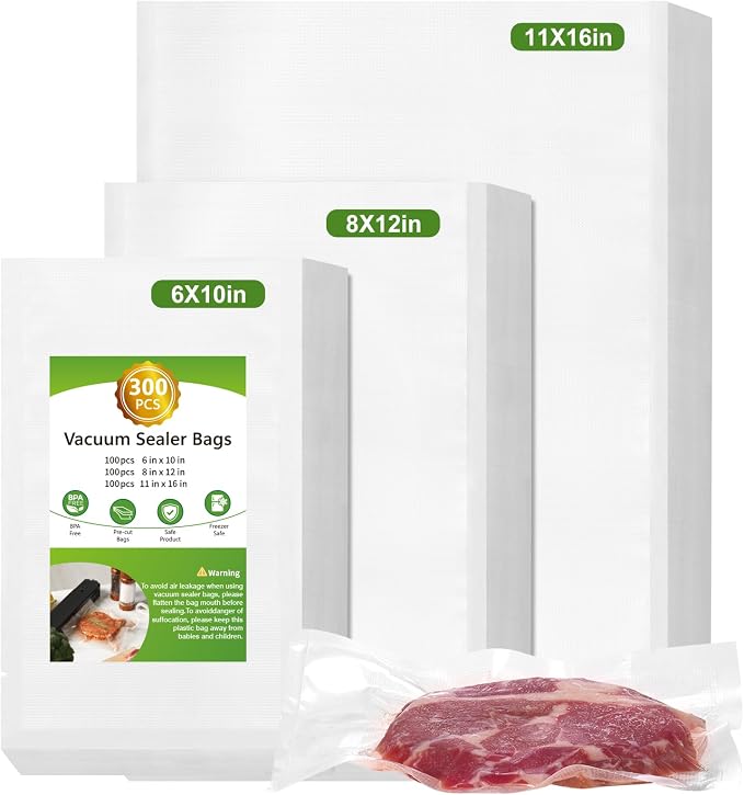 Vacuum Sealer Bags for Food Storage, 300pcs Precut Pint, Quart & Gallon | 3Mil Embossed BPA-Free Puncture-Resistant Bags, Universal Fit for Sous Vide, Meal Prep, Freezer Storage & Food Preservation