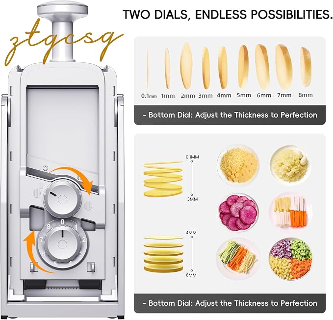Safe Mandoline Slicer for Kitchen, Vegetable & Food Cutter, Easy to Clean | Safe Mandoline Slicer for Kitchen, Rapid Prep Veggie Slicer Cutter/Onion Slicer, Free Grater/Cleaning Brush (SliverGray)