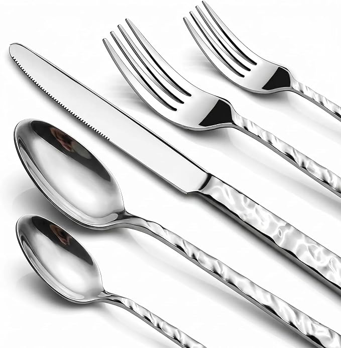NICE KITCHEN Silverware Set, 40 Piece Heavy Duty Silverware Cutlery Sets | Premium Stainless Steel Flatware Set for 8 with Wavy Patterns, Spoons and Forks Set, Mirror Polished, Dishwasher Safe