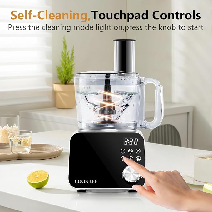 COOKLEE Food Processor, 600 Watts, 6 Functions Electric Food Chopper for Chopping, Mincing, Dicing, Shredding, Slicing, Purees & Dough with 12cup Processor Bowl, Food Chute & Pusher, Silver