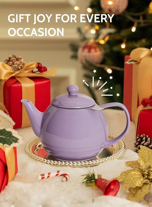 Sweese Teapots for Tea, 27 oz Porcelain Tea pot with Removable Stainless Steel Infuser, Tea Pots for Loose Tea - Purple
