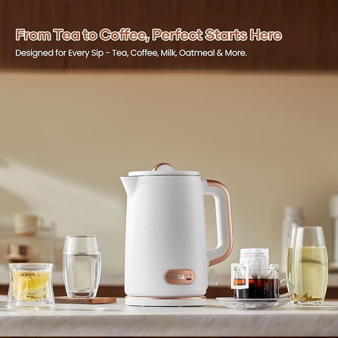 OLEGA Electric Tea Kettle: 1200W Fast Boil Electric Water Kettles 1.5L | Stainless Steel Kettle; Large Electric Water Kettle; Plastic Free Teapot; Auto Shut-Off Water Boiler; Fast Boil Kettles