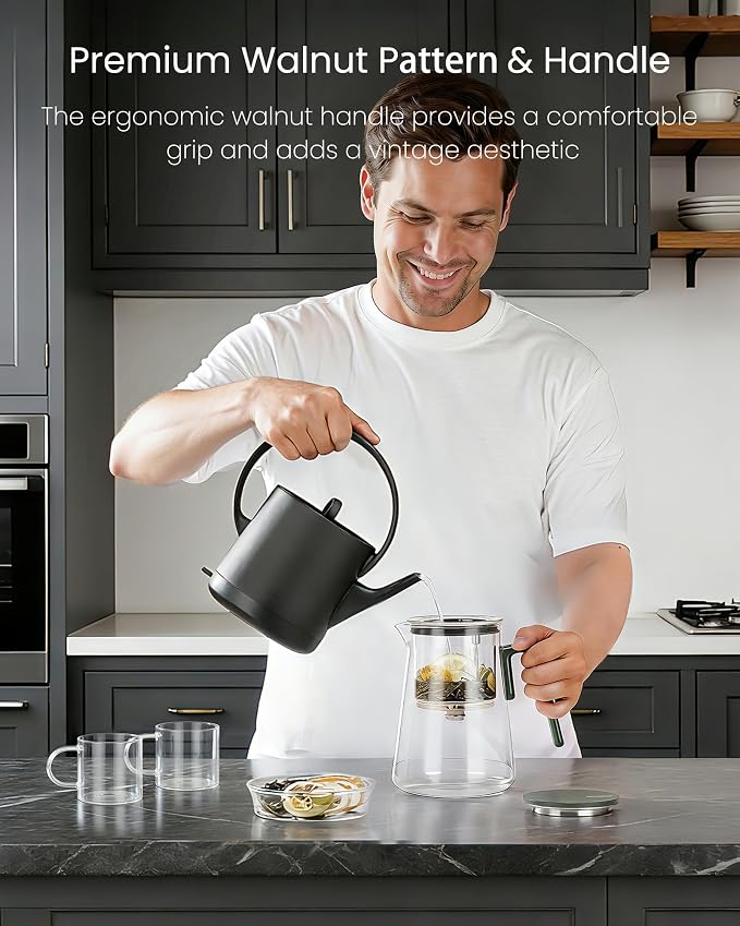 ZENS Magnetic Glass Infuser Teapot with 2 Cups for Loose Tea Steeper, 34oz | Magic Glass Teapot with Infusers for Loose Tea Steeper, Echanted Tea Pot for Herbal Tea Lovers, Dark Green