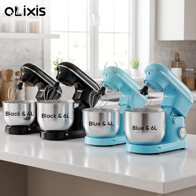 OLIXIS 6.3 Qt Stand Mixer, 10-Speed Tilt-Head Electric Mixer for Baking | Include dough hook, whisk, flat beater & splash lid. 10 speeds handle cakes, cookies & bread dough. Compact, easy-clean bowl