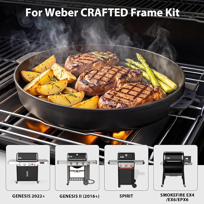 Utheer 15 x 12 Inch Cast Iron Griddle for Weber Gourmet BBQ System | Porcelain-enameled reversible grill griddle works with Weber Kettle, Genesis and Spirit grills for charcoal and gas cooking