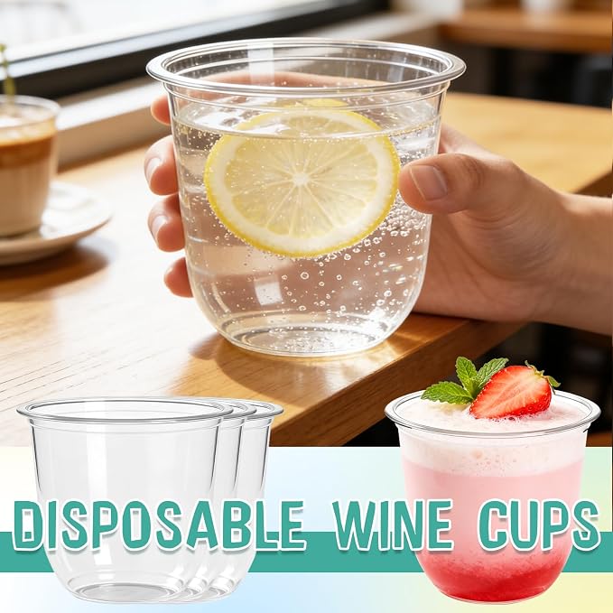 Alaeseje 50 Pcs Disposable Stemless Wine Glasses,12 oz Cocktail Cups | Round Bottom Clear Plastic Party Cups for Meeting Weddings Birthday Party Supplies