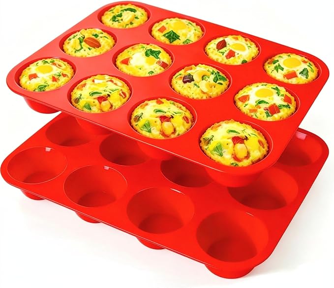 Silicone Mold for Baking, 12 Cup Nonstick Muffin Pan 2Pcs | Food-Grade Silicone Muffin Tin, Oven Dishwasher Freezer Safe Silicone Molds for Home Baking DIY, Cupcakes, Egg Bites