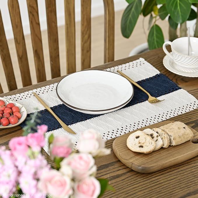 Artoid Mode Dark Blue Farmhouse Rustic Placemats Set of 4,12x18 Inch Seasonal Holiday Hollow Table Mats Party Kitchen Dining Decoration