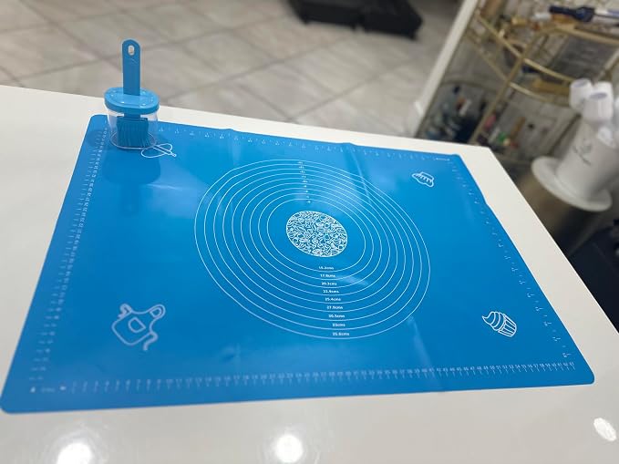 BAKING MAT, SILICONE MAT FOR BAKING, GOOD FOR CHALLAH, PIZZA, ANY DOUGH, CANDY, CHOCOLATE, BEST KITCHEN ACCESSORIES, IT WILL STICK TO YOUR COUNTER (BLUE)