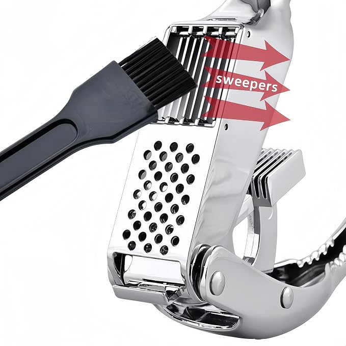 WUJIE Stainless Steel Garlic Press and Slicer - 2-in-1 Crusher and Mincer, Professional Kitchen Tool with Cleaning Brush for Garlic and Ginger, Aluminum Alloy