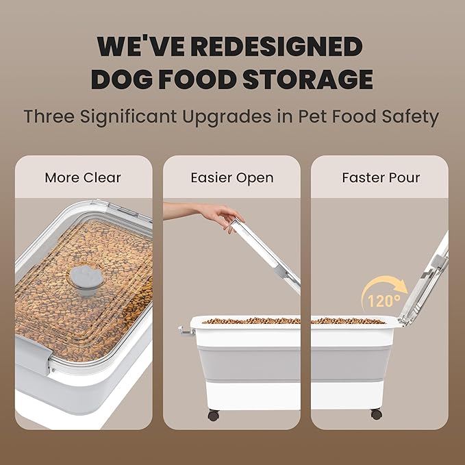 20-23 Lbs Dog Food Storage Container,Collapsible Dog Food Container | Pet Food Storage Container with Transparent Airtight Lid,Multifunctional for Dog Cat,Rice,Flour,Scoop and Small Container