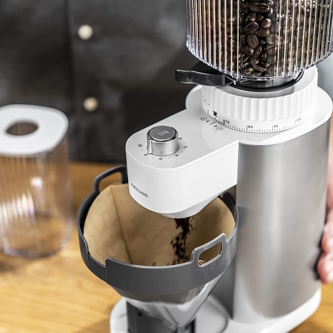 ZWILLING Enfinigy Burr Coffee Grinder Electric, 140 Coffee Grinding Options from Espresso to Drip Coffee, Silver