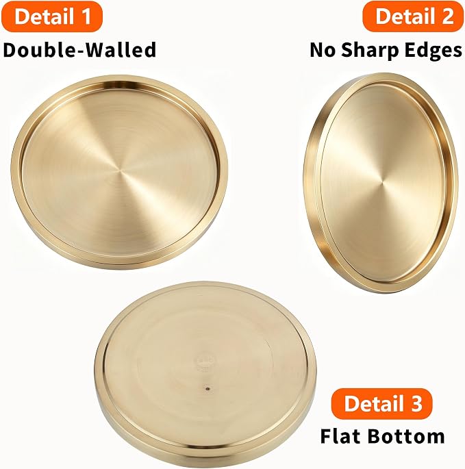 Stainless Steel Round Bar Serving Tray 12.5",Double Wall,Ideal Coffee Table, Decorative,Rotisserie Plate, Tea and Bathroom Serving,Gold