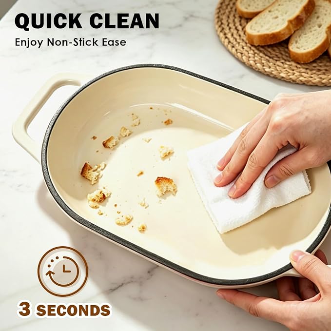 Wdmiya Dutch Oven for Sourdough Bread Baking, Shallow Base & Dome Lid 5 QT | Enameled Cast Iron Bread Baker for Batards & Boules, Easy-Clean Enamel, 500°F Oven Safe, Cream White, 11.5" x 7.8"