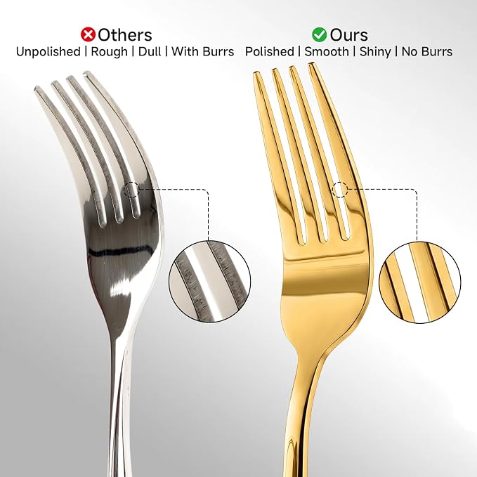 18/10 Stainless Steel Gold Silverware Set for 12 | 60 Piece Heavy Duty Flatware Utensils Set | Mirror Polished | Dishwasher Safe | Premium Cutlery for Home Kitchen Wedding