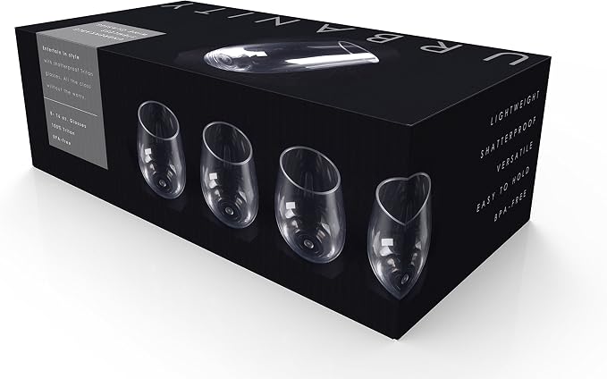 Stemless Wine Glasses - Unbreakable Shatterproof BPA Free Plastic Tritan (Set of 8) 16oz - Dishwasher Safe
