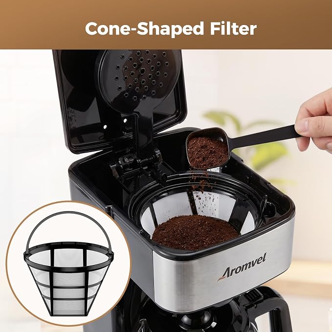 12 Cup Programmable Coffee Maker, 24-Hour Delay Brew, Drip Coffee | Large 1.8L Water Tank, Drip Coffee Machine with Glass Carafe & Reusable Filter, Measuring Spoon, 4-Hour Auto Keep Warm