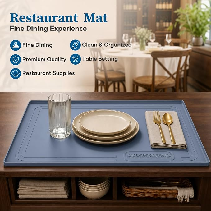 Under Sink Mat 25x19, Waterproof Liner for Under Sink Organizers, Dark Blue | BPA-Free Silicone with 0.59" Raised Edge Helps Contain Leaks, Spills & Drips to Protect Kitchen Cabinets