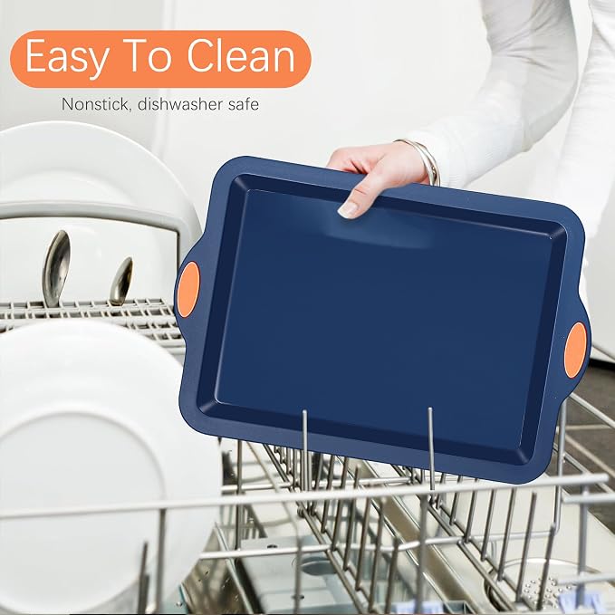 Silicone Baking Pans Set, 4 Pieces Nonstick Bakeware Set with Baking Pans, Baking Sheets, Cookie Sheets, Cake Pan with Grips and Metal Reinforced Frame More Strength, Navy Blue