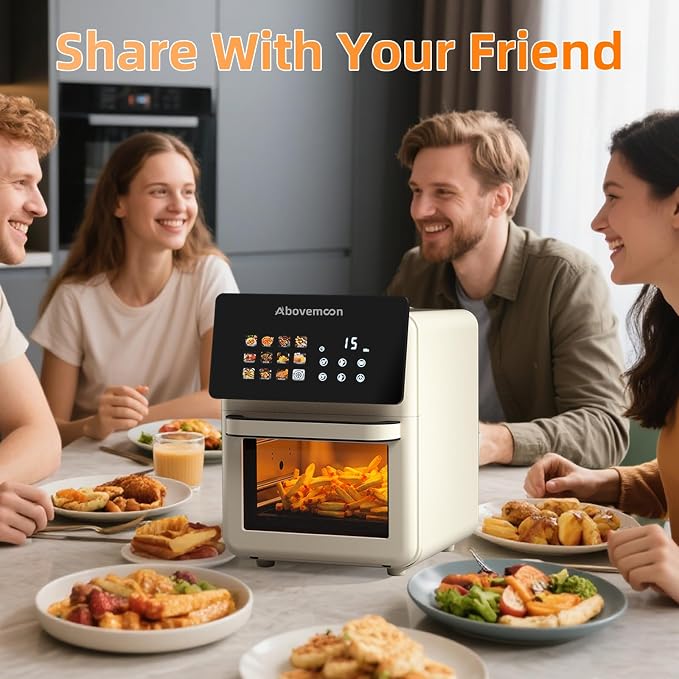 10 QT Beige Air fryer Oven & Multifunctional Digital Rotisserie | Removable,Easy to clean,Glass,Visible window Dehydrator,Convection Oven,Touch Screen Presets Fry,LED Display,Roast,Bake,400F