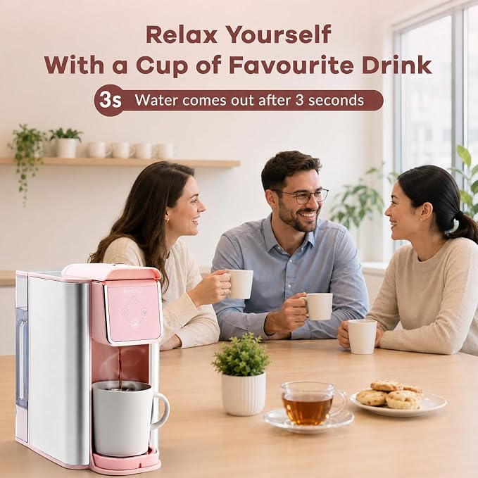 Mecity Pink Coffee Maker 3-in-1 Single Serve Coffee Machine, For Flat Bottom Coffee Capsule, Ground Coffee, 6 to 10 Ounce Cup, Removable 50 Oz Water Reservoir, 120V 1150W
