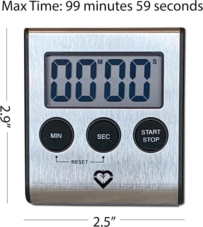 Premium Stainless Steel Digital Kitchen Timer – Ultra-Strong Magnetic Back, Fold-Out Desk Stand, Effortless One-Touch Setup, Extra-Loud Alarm, Oversized Display, Auto Memory, Auto Shut-Off (6)