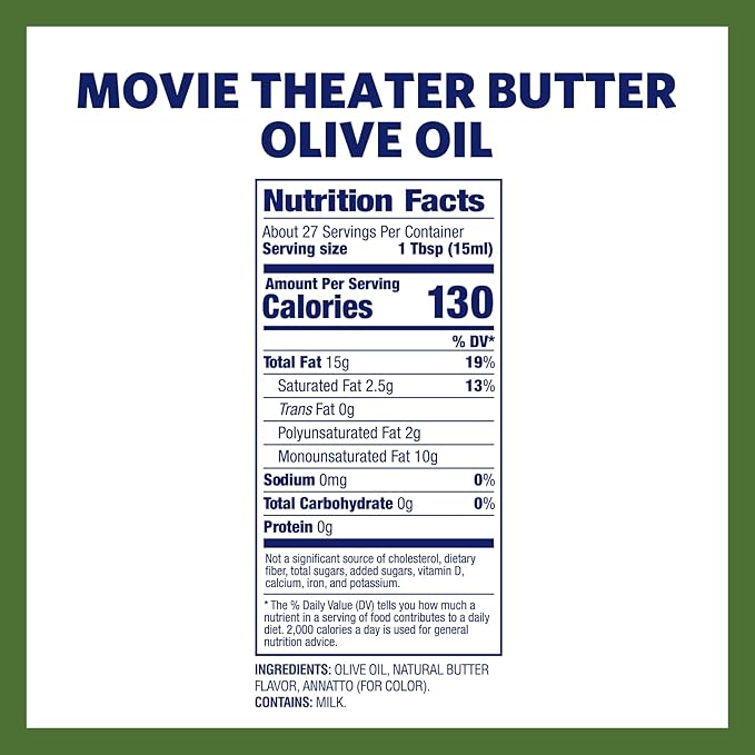 Kernel Season's Movie Theater Butter Olive Oil, Popcorn Oil, 13.75 Ounce | Butter Olive Oil, Popcorn Oil