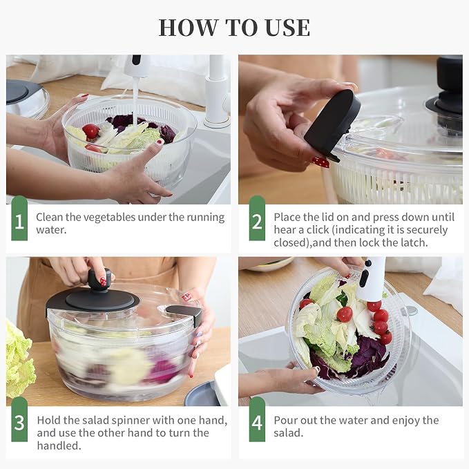 Salad Spinner Large, Fruit Washing Bowl with Strainer, Quick and Easy Use Lettuce Spinner, Fruits and Vegetables Washer, Lettuce Salad Dryer, Kitchen Essentials (4L/4.23Qt)