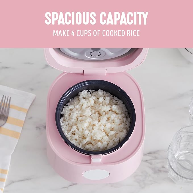 GreenLife Digital Rice Cooker, 2-Cups Uncooked/4-Cups Cooked, Pink | PFAS-Free Ceramic Nonstick Coated 1.5QT Pot, One-Touch Presets, Oats, Quinoa, Brown Rice, Auto Warming, Fuzzy Logic Tech