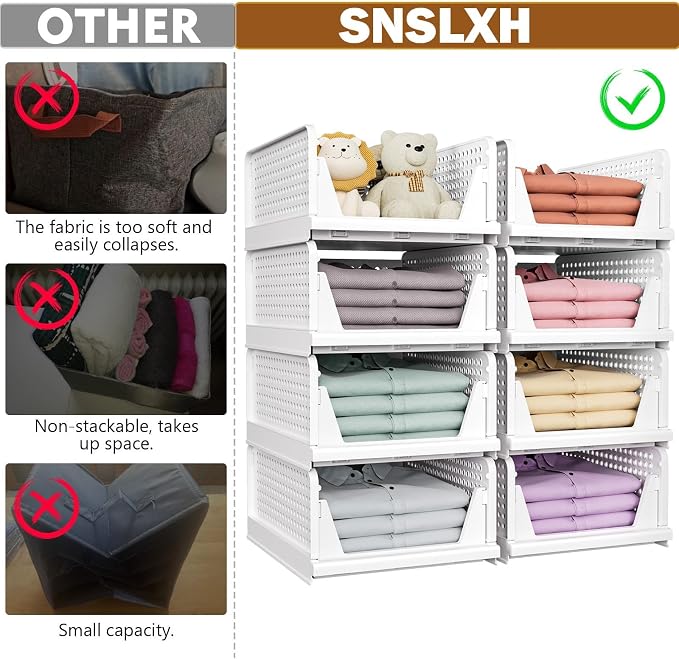 Upgraded Closet Organizers and Storage, Stackable Closet Organizer Basket | 5 Pack Foldable Closet Storage Bins for Bathroom Laundry Room Wardrobe Storage, Space-Saving Clothes Drawer Organizer