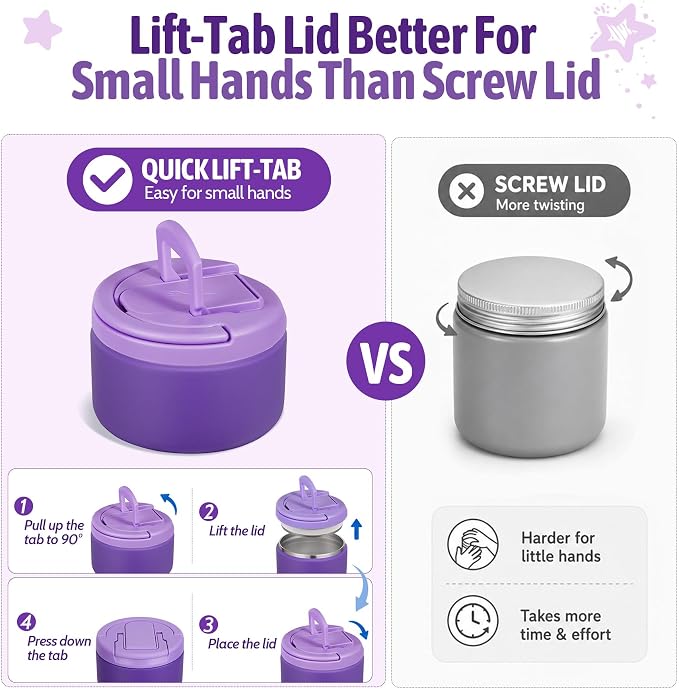 Bento Lunch Box Set for Kids with 8 oz Soup Thermo, Leakproof Hot Food Container with 4 Compartments, Insulated Food Jar for Toddler Daycare Boys Girls School - Purple