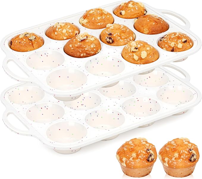 2 Pcs Silicone Muffin Pan with Metal Frame Nonstick 12 Cup Regular Size Cupcake Pan Silicone Muffin Tray for Baking Egg Bites Muffins Cupcakes Gifts for Mom Home Baker Kitchen (Cream) | Metal Frame, Nonstick, For Baking Egg Bites Muffins Cupcakes, Gift...