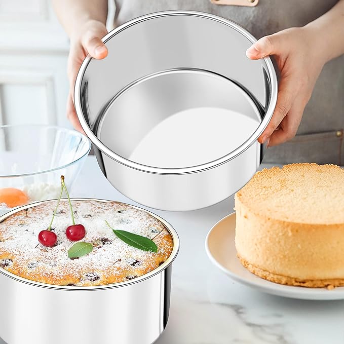 TeamFar 6 Inch Cake Pan, 6” x 3” Stainless Steel Round Baking Pan Set of 2 | Layer Cake Baking Tins for Wedding Birthday Party, Non-Toxic, Heavy Duty, Deep Straight Side, Mirror Finish, Dishwasher Safe