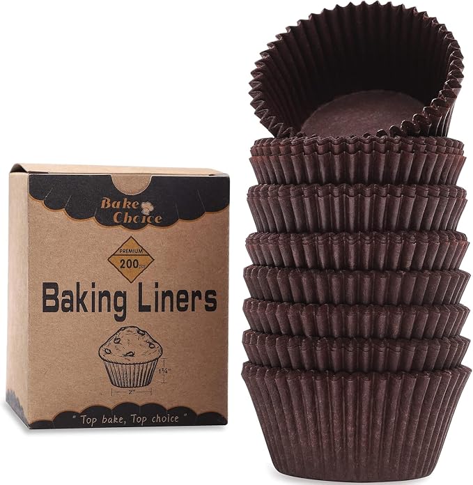 Bake Choice 200pcs Standard Cupcake Liners for Baking, Brown Muffin Liners | Food-grade cupcake wrappers, greaseproof parchment paper for Christmas decorations