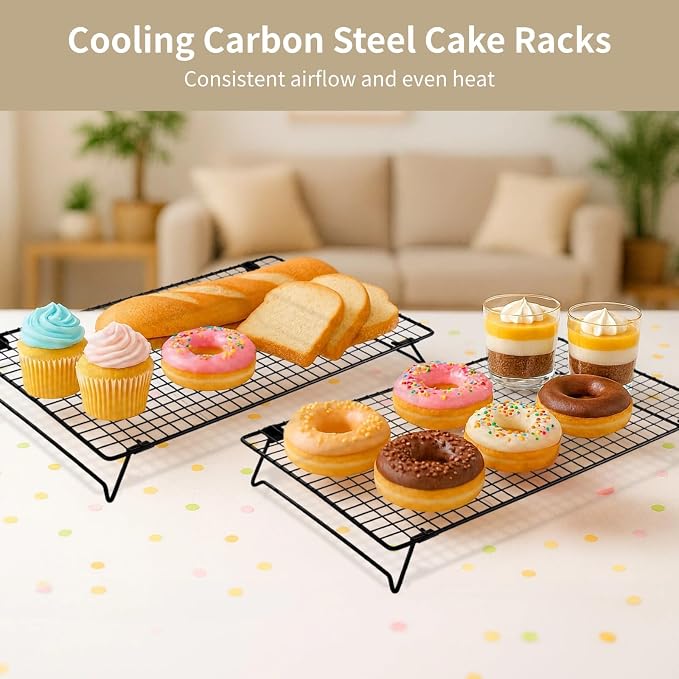 Cooling Racks for Cooking and Baking, 2 Pcs Stackable Cooling Rack for Baking, 16.93 x 11.06 Inch Carbon Steel Wire Rack with Folding Legs, Cookie Cooling Racks Baking Cooking Cooling Roasting
