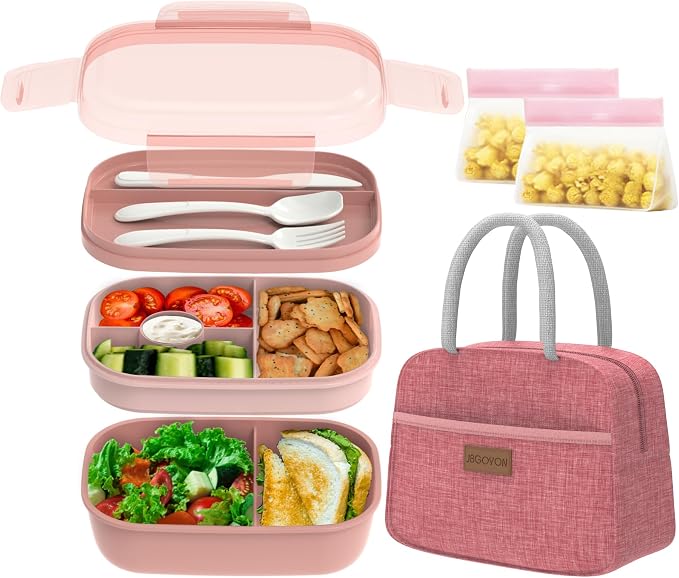JBGOYON Leakproof Bento Box & Insulated Lunch Bag Set, lunch box for women | 6-hour thermal retention, includes nested knife fork spoon, 2 reusable snack pouches, designed for adults and kids