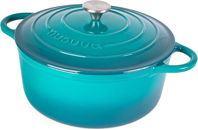 Nuovva Enamelled Cast Iron Dutch Oven Pot with Lid-6.4 Quart Non Stick Casserole Pot-Heavy Duty & Oven Safe up to 500° F for Bread Baking, Braising, Stews, Roasting - 28cm Teal
