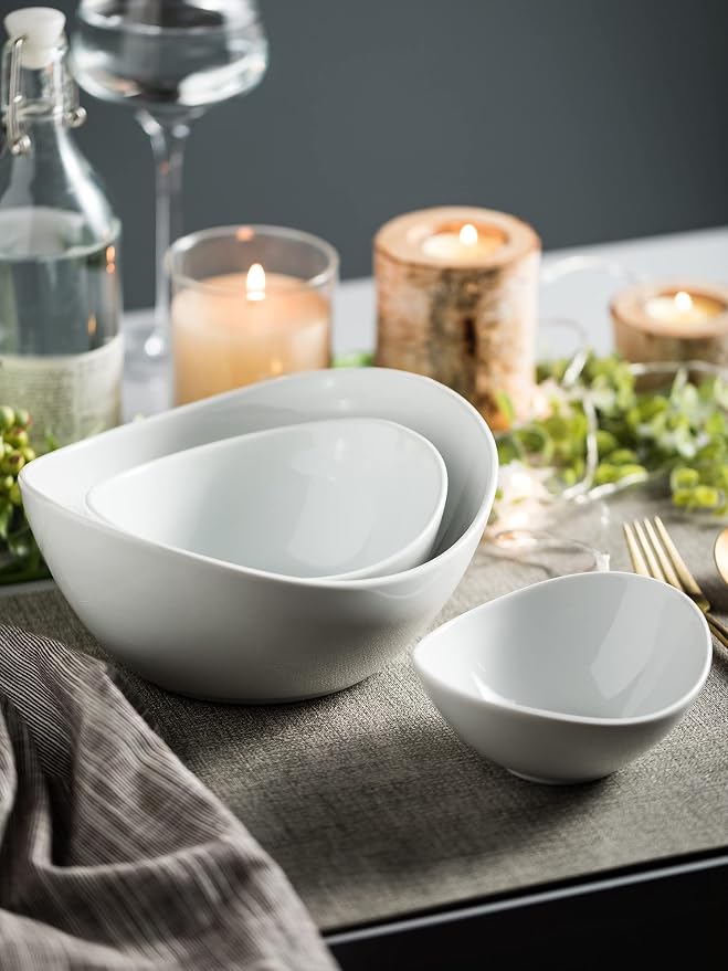 Miamolo 3 Tier Serving Bowls with Stand for Entertaining Party | Chips and Dip Serving Dishes Hosting Essentials | Ceramic Fruit Bowl for Salad Soup Snacks | Microwave & Dishwasher Safe