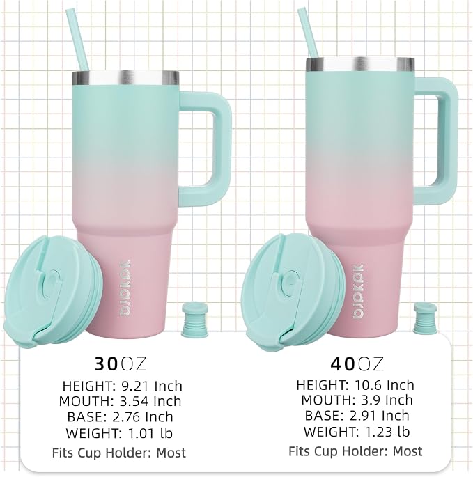 BJPKPK 30 oz Insulated Tumbler with Handle & Straw, Stainless Steel | Double Wall Vacuum Insulation, Leak Proof, BPA Free, Dishwasher Safe, Cupholder Friendly, Travel & Outdoor, Bubble Gum