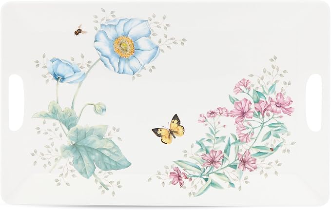 Lenox 855601 Butterfly Meadow Melamine Handled Serving Tray, Lightweight Melamine Material