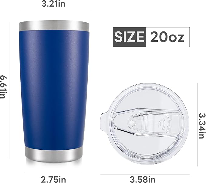 20 oz Tumbler with Lid Stainless Steel Insulated Tumblers Bulk Cups Mug | Double Wall Vacuum, Powder Coated, Keep Drinks Cold and Hot, Waterproof Lid, Fit of Car Cup Holders, Blue, 8 Pack