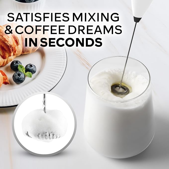 Zulay Kitchen Powerful Milk Frother Wand With Duracell Batteries - Ultra Fast Handheld Drink Mixer - Electric Whisk Foam Maker for Coffee, Lattes, Cappuccino & Matcha - Z1 Motor - White & Black