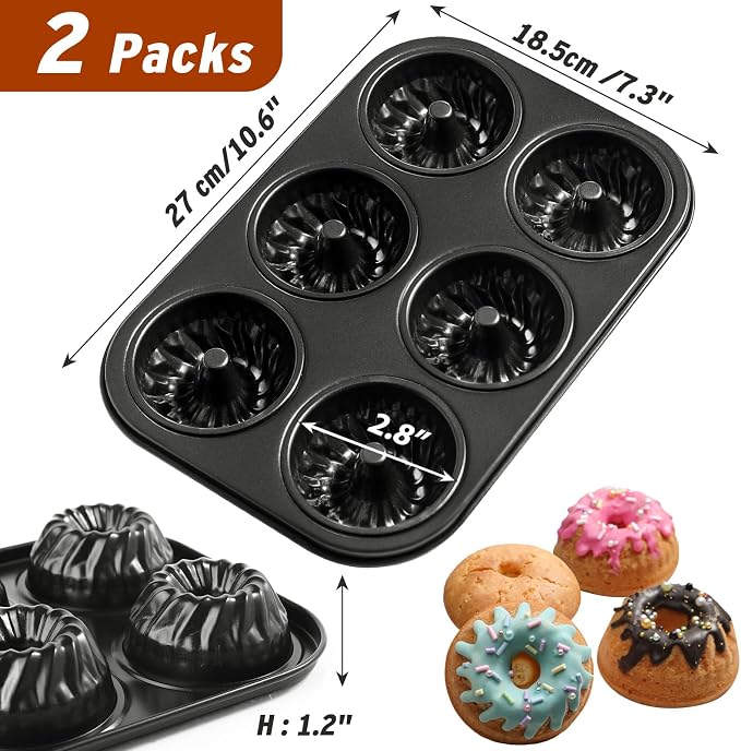Webake Mini Fluted Tube Cake Pan, Non-Stick 2.8 Inch Cake Pans, Heavy Gauge Carbon Steel, 6-Cavity Set of 2