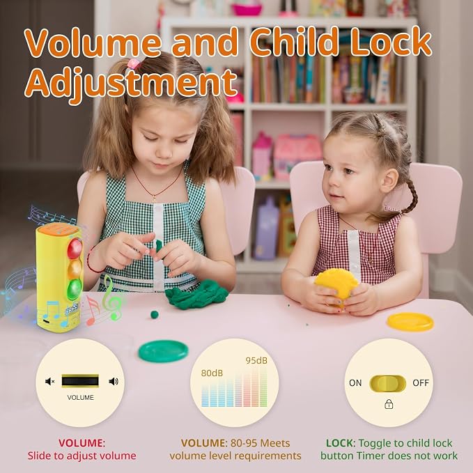 Traffic Light Timer, Custom Countdown, ADHD Tool, Volume & 4 Rings | visual meeting Classroom Desk Kitchen Type C Included Back to School Yellow