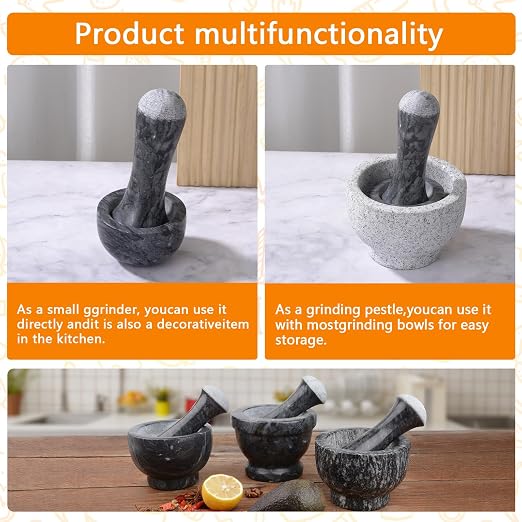 Tianman Small Mortar and Pestle Set 3.2 Inch.1/3 Cup.(Marble Black) | Mini Marble Grinder with Brush for Pills Herbs Spices,Easy to Grip.Efficient Grinding.Universal Dual Head Grinding Pestle.