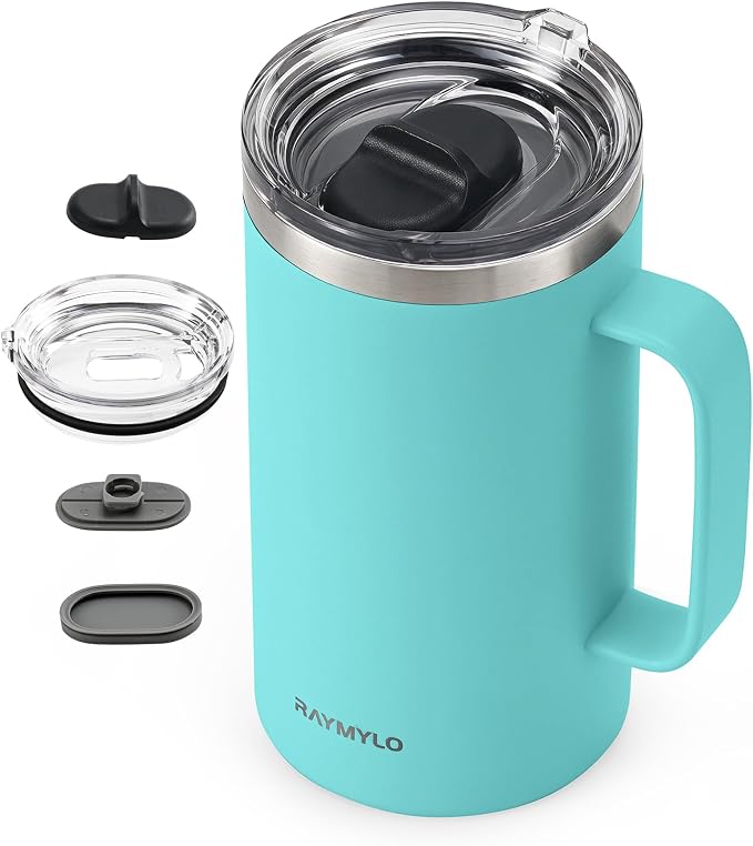 Insulated Travel Large Coffee Mug with Handle, Coffee Tumbler Cup 24oz | Detachable Lid for Thoroughly Clean, Thermal Cup with Double-Wall Stainless Steel Vacuum Insulation, Spill Proof & BPA Free