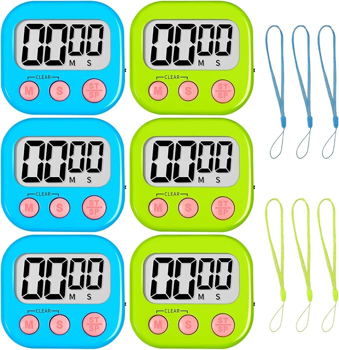 ZILLEEN Classroom Timer for Kids Teachers 6 Pack Digital Timers | Strong Magnetic, Large Screen, Big Button, Teacher Classroom Must Haves Kitchen Timers for Cooking Egg Exercise Study