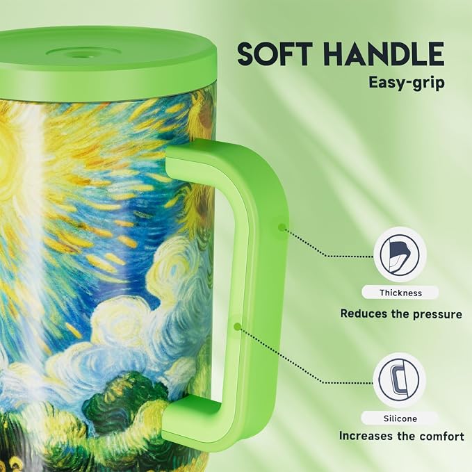 Meoky 40 oz Tumbler with Handle and Straw: Stainless Steel Insulated Tumbler with Lid and Straw - 100% Leak Proof Tumbler for Car Cup Holders - Travelers Commuters Workers, Sunflower