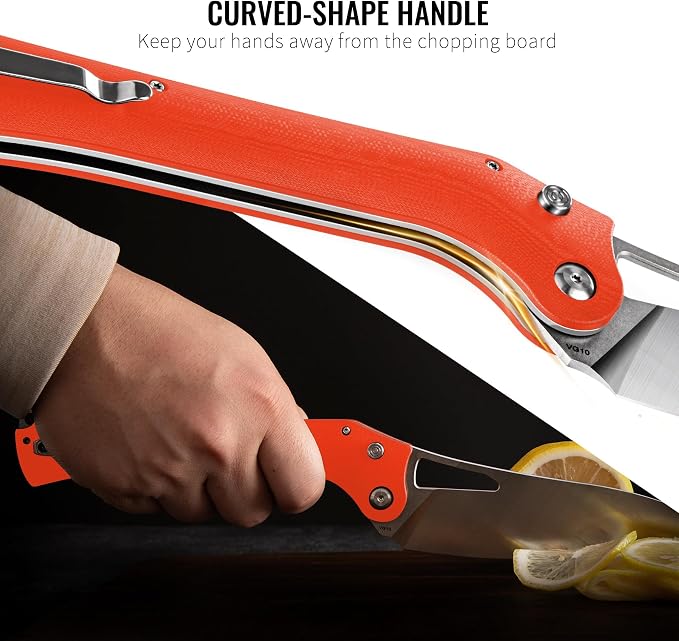 Folding Kitchen Chef Knife, 5.49" Foldable Camping Knife with 10cr15mov Stainless Steel Blade, Anti-skidding and Ergonomic Designed G10 Handle for both Indoor and Outdoor Cooking