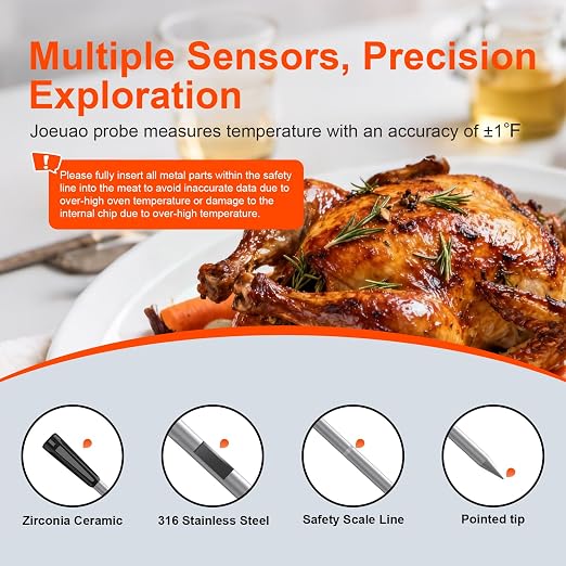Wireless Smart Food & Meat Thermometer Digital with Dual Ceramic Probe | Standalone Display Base Real-time Monitoring ±0.5°F Accuracy,Heat-resistant,Bluetooth 3000FT Range iOS & Android APP Control